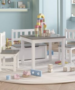 vidaXL 3-delige Kindertafel- en stoelenset MDF wit en grijs