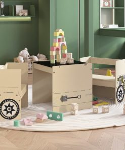 vidaXL 3-delige Kindertafel- en stoelenset off-road-auto-ontwerp MDF