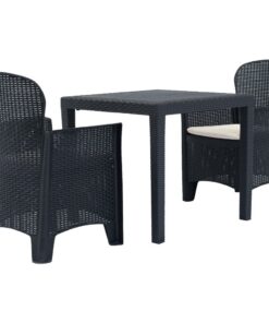 vidaXL 3-delige Tuinset rattan-look kunststof antraciet