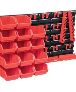 vidaXL 39-delige Opslagbakkenset met wandpanelen rood en zwart