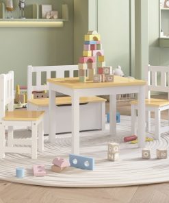 vidaXL 4-delige Kindertafel- en stoelenset MDF wit en beige