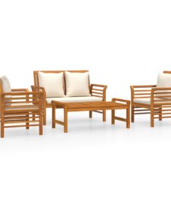 vidaXL 4-delige Loungeset met kussens massief acaciahout