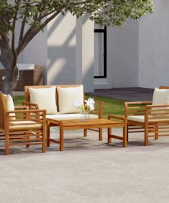 vidaXL 4-delige Loungeset met kussens massief acaciahout