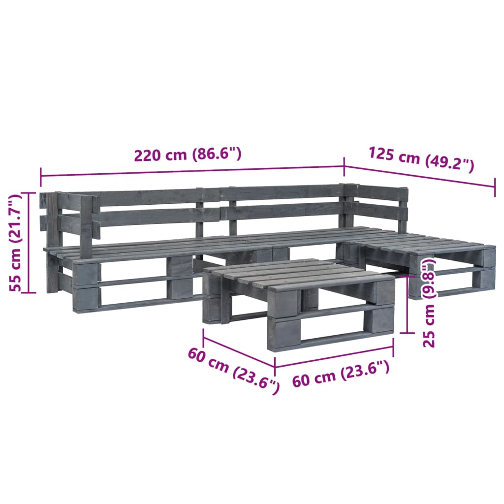 vidaXL 4-delige Loungeset pallet hout grijs - Afbeelding 3