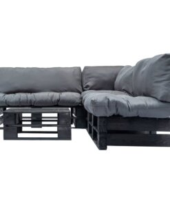 vidaXL 4-delige Loungeset pallet met grijze kussens hout