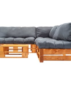 vidaXL 4-delige Loungeset pallet met grijze kussens hout