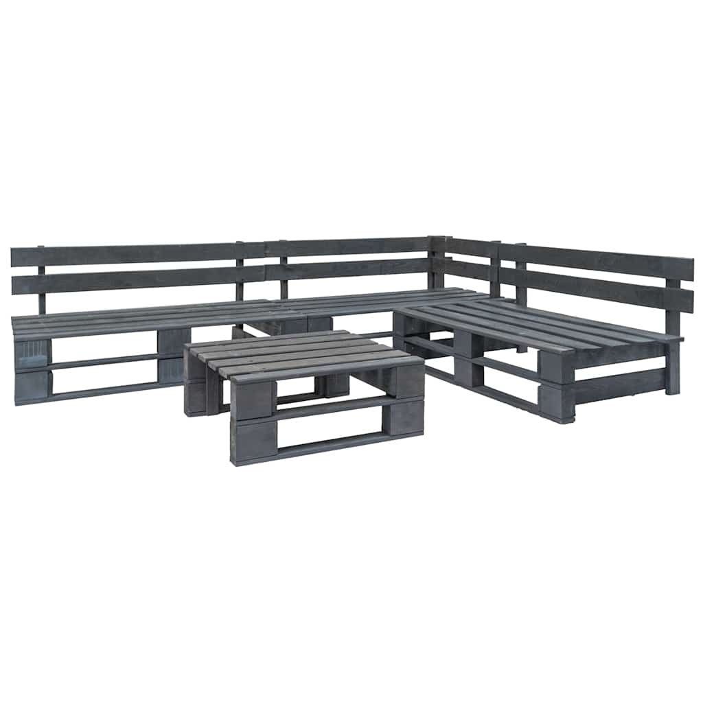 vidaXL 4-delige Loungeset pallet met grijze kussens hout - Afbeelding 3