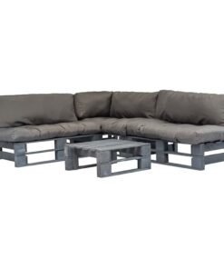 vidaXL 4-delige Loungeset pallet met grijze kussens hout