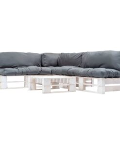 vidaXL 4-delige Loungeset pallet met grijze kussens hout