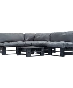 vidaXL 4-delige Loungeset pallet met grijze kussens hout