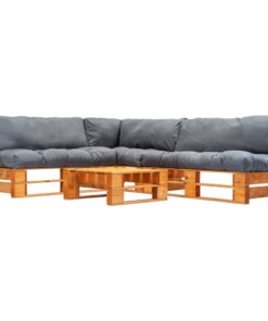 vidaXL 4-delige Loungeset pallet met grijze kussens hout