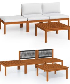 vidaXL 4-delige tuinloungeset met kussens crème 63x63 cm