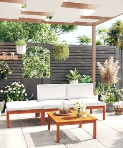 vidaXL 4-delige tuinloungeset met kussens crème 63x63 cm