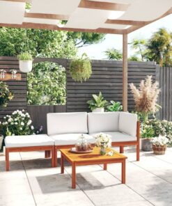 vidaXL 4-delige tuinloungeset met kussens crème 63x63 cm