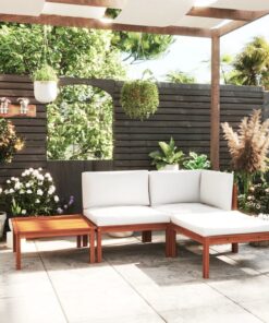 vidaXL 4-delige tuinloungeset met kussens crèmekleurig acaciahout en touw