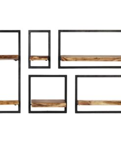 vidaXL 5-delige Wandschappenset massief acaciahout en staal