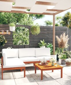 vidaXL 5-delige tuinloungeset met kussens crème 63x63 cm