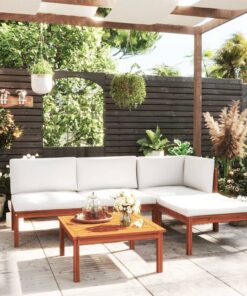 vidaXL 5-delige tuinloungeset met kussens crèmekleurig acaciahout en touw