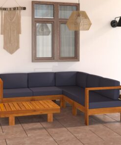 vidaXL 6-delige Loungeset met donkergrijze kussens acaciahout