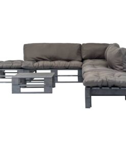 vidaXL 6-delige Loungeset pallet met grijze kussens hout