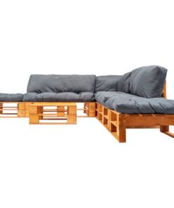 vidaXL 6-delige Loungeset pallet met grijze kussens hout