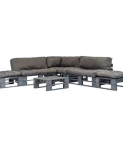vidaXL 6-delige Loungeset pallet met grijze kussens hout