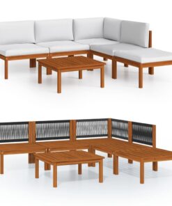 vidaXL 6-delige tuinloungeset met kussens crèmekleurig acaciahout en touw