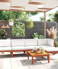 vidaXL 6-delige tuinloungeset met kussens crèmekleurig acaciahout en touw