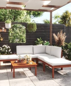 vidaXL 6-delige tuinloungeset met kussens crèmekleurig acaciahout en touw