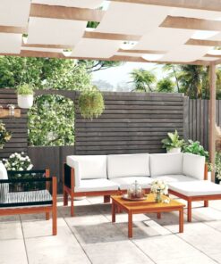 vidaXL 6-delige tuinloungeset met kussens crèmekleurig acaciahout en touw