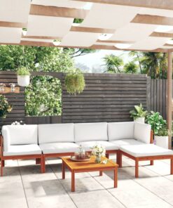 vidaXL 6-delige tuinloungeset met kussens crèmekleurig acaciahout en touw