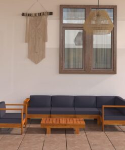 vidaXL 7-delige Loungeset met donkergrijze kussens acaciahout