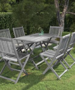 vidaXL 7-delige Tuinset massief acaciahout grijs