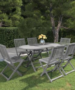 vidaXL 7-delige Tuinset massief acaciahout grijs