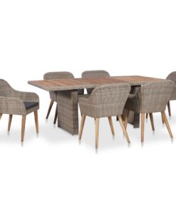 vidaXL 7-delige Tuinset met kussens poly rattan zwart