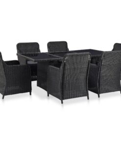 vidaXL 7-delige Tuinset poly rattan zwart