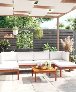 vidaXL 7-delige tuinloungeset met kussens crèmekleurig acaciahout en touw