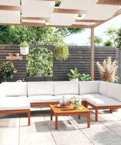 vidaXL 7-delige tuinloungeset met kussens crèmekleurig acaciahout en touw