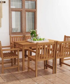 vidaXL 7-delige tuinset 140x80 cm massief teakhout