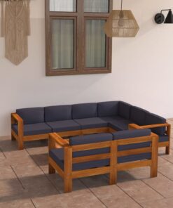 vidaXL 8-delige Loungeset met donkergrijze kussens acaciahout