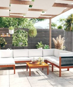 vidaXL 8-delige tuinloungeset met kussens crèmekleurig acaciahout en touw