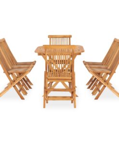 vidaXL 9-delige Tuinset inklapbaar massief teakhout