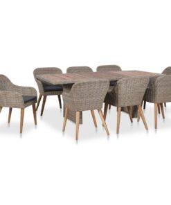 vidaXL 9-delige Tuinset met kussens poly rattan zwart