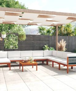 vidaXL 9-delige tuinloungeset met kussens crèmekleurig acaciahout en touw