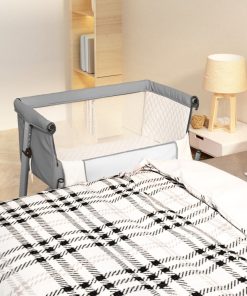 vidaXL Babybed met matras linnen lichtgrijs
