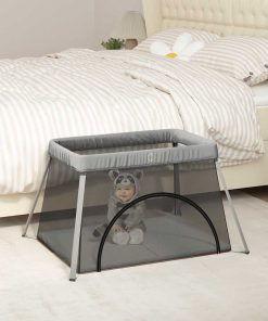 vidaXL Babybox met matras linnen lichtgrijs