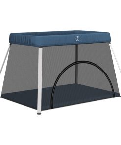vidaXL Babybox met matras linnen marineblauw