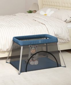 vidaXL Babybox met matras linnen marineblauw