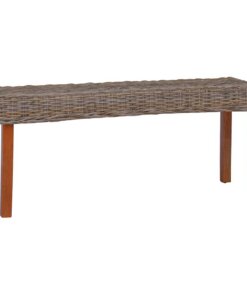vidaXL Bankje 110 cm natuurlijk kubu rattan en massief mahoniehout