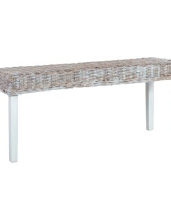 vidaXL Bankje 110 cm natuurlijk kubu rattan en massief mahoniehout wit